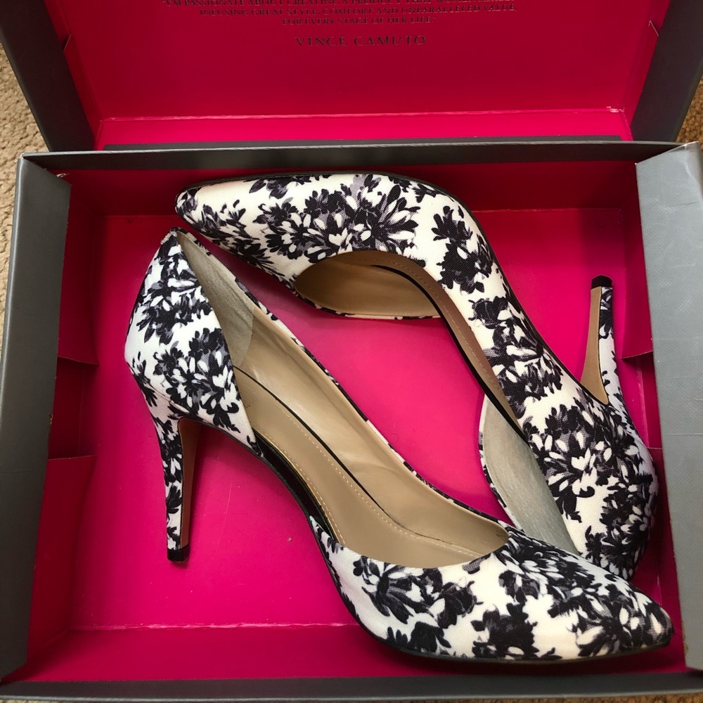 Vince Camuto B&W Floral Heels